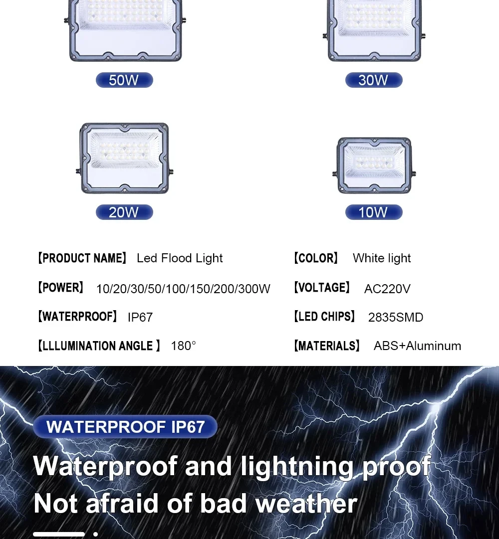 LED Flood Light AC 220V 100W 200W 300W 10W 20W 30W 50W 100W IP66 S88641aadf5304d10aba23112d9f2262aG