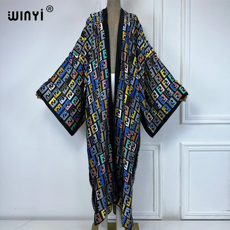 WINYI 아프리카 프린트 스위트 레이디 비치 보헤미안 롱 가디건, 커버업 스티치, 캐주얼 보호 맥시, 홀리데이 파티, 기모노 비치웨어, 신제품