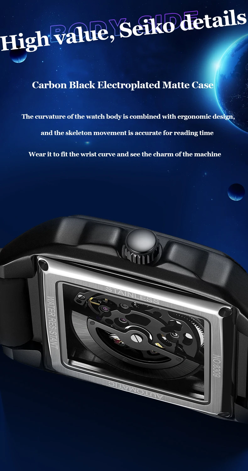 2022 New AILANG Men's Skeleton Automatic Mechanical Men's Watch Fashion Luminous Waterproof Watch Square Big Dial Clock