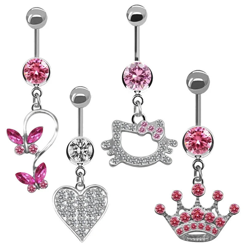 Piercing Jewelry Women's Butterfly Crown Heart Drop Belly Button Navel Button