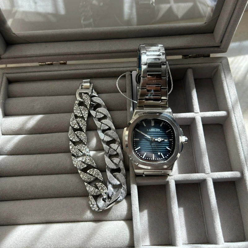 Men's Watch Simple Night Light with Calendar Quartz Men's Watch+Bracelet