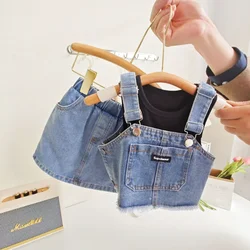 2-7Years Fashion Children Girl Summer Clothes Sleeveless Cotton Vest Tops+Denim Tank Tops+A-line Mini Skirt 3PCS Outfit Kids Set