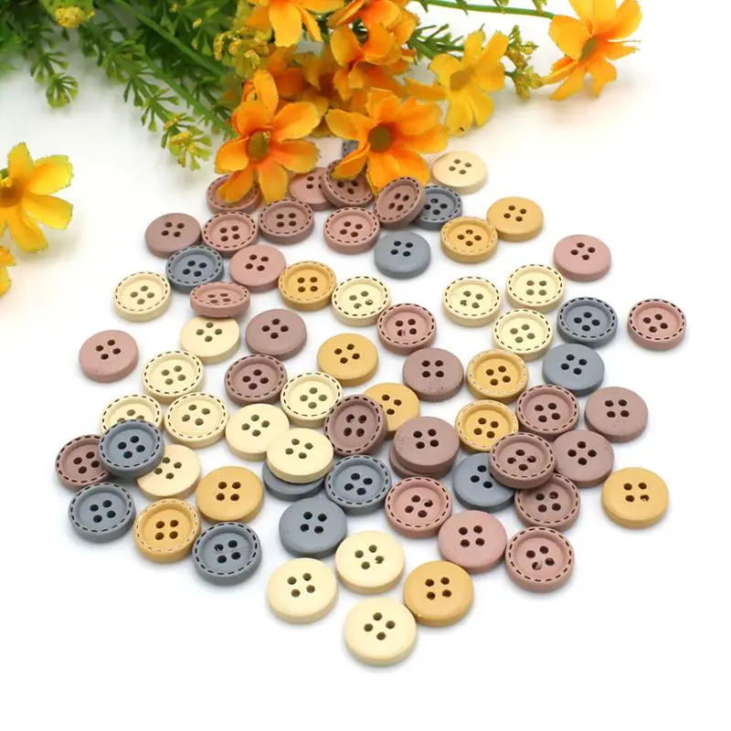 50pcs 15mm Wooden Buttons For Clothing Needlework Scrapbooking Wooden Decorative buttons for Crafts Diy Accessories 6