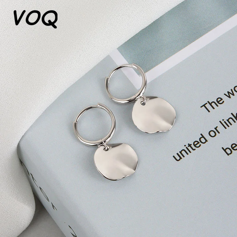 

VOQ Geometric Irregular Disc Pendant Hoop Earrings for Women Silver Color Personality Party Jewelry