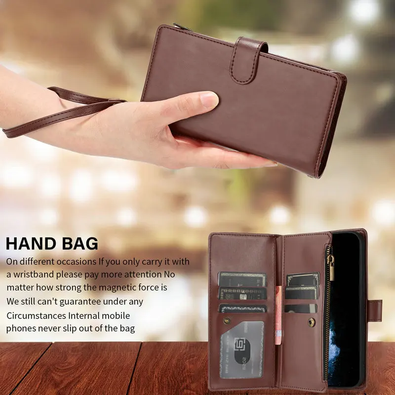 Luxurious Leather Crossbody Wallet with 9-Card Flip Case and Zipper Pocket