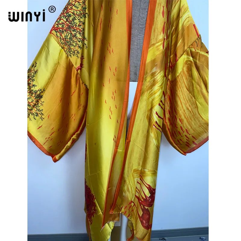 WINYI-Kimono à manches longues pour femmes, vêtement de plage, style boho, élégant, sexy, imprimé, pour les vacances, tendance été 2022