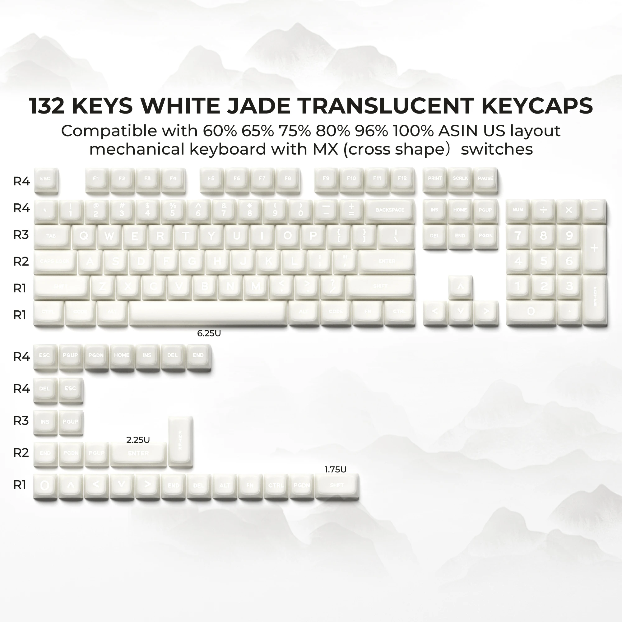 XVX White Jade Keycaps for Mechanical Keyboards Double Shot pbt