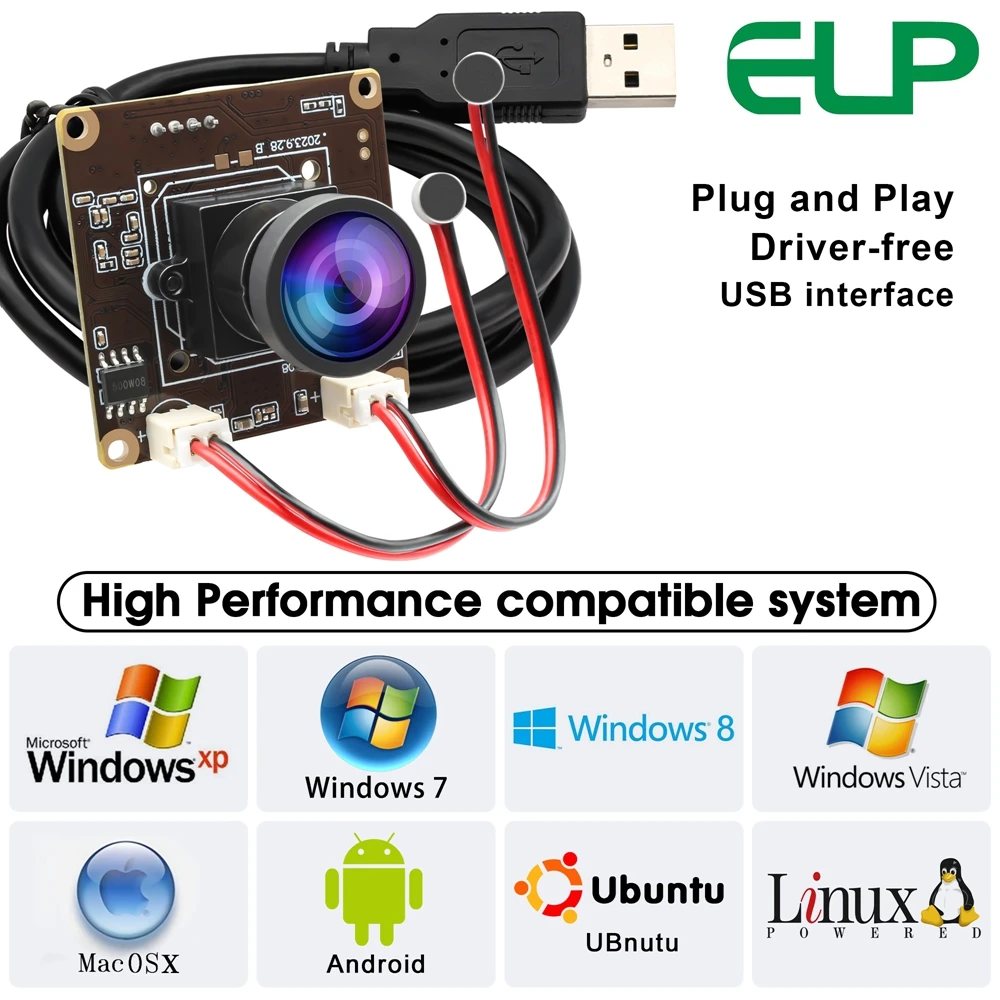 ELP 광각 PC 웹캠 120 도 컬러 CMOS IMX335 내장 듀얼 마이크, USB 오디오 비디오 카메라 모듈, 1944P, 1080P, 30fps, 5MP