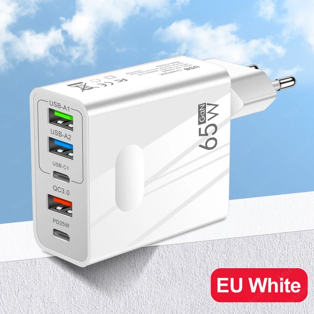 5 Ports 65W GaN Fast Charger PD USB Type C Phone Charger Power Adapter