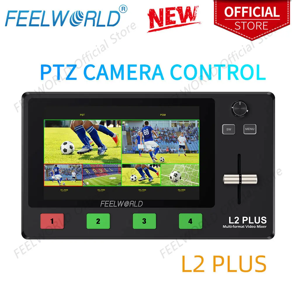 FEELWORLD L2 PLUS 5.5" LCD Multi-camera Video Mixer Switcher Built-in Chroma Key and LOGO Overlay PTZ Control Chroma Key USB3.0