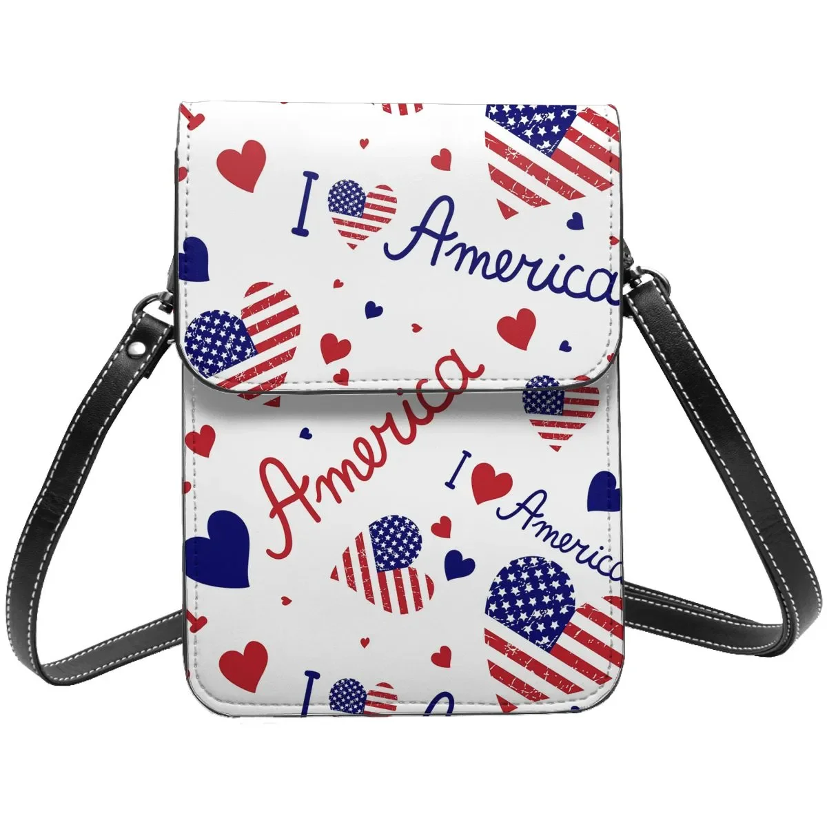 

4th Of July American Flag Shoulder Bag I Love America Shopping Woman Mobile Phone Bag Gifts Reusable Leather Bags