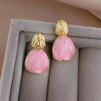 925 Silver Needle Korean Fashion Pink Stud Earrings For Women Jewelry 2025 Trending New Fairy Vintage Geometric Earrings Gifts