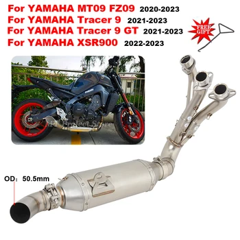 Motorcycle Exhaust Slip On For Yamaha MT09 MT-09 Tracer 9 900 GT XSR900 2020 - 2023 Modify Front Mid Link Pipe 51mm Muffler Moto
