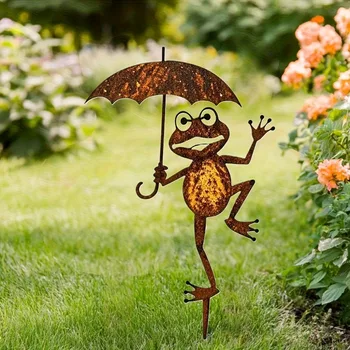Frog Silhouette Garden Stake – Rustic Metal Outdoor Decor 1