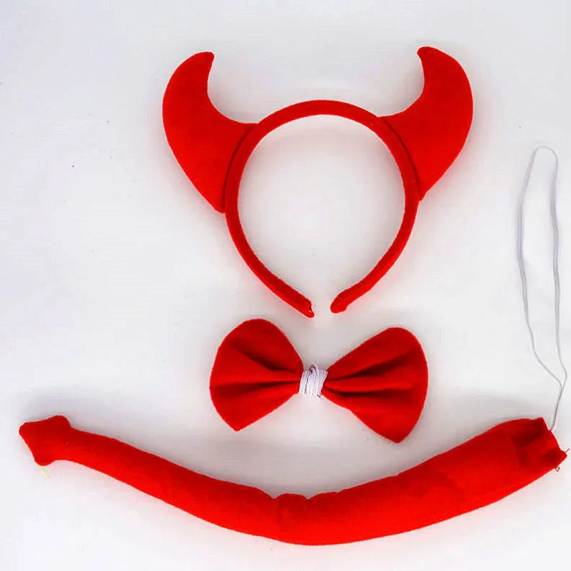 Halloween Devil Headband Devil Horns Ears Hair Hoops Red Fluffy Headpiece Hairband Hair Bands Women Christmas Holiday Party Decoration Cosplay Costume Handmade Headdress Cute Hair Accessories 2 Pack