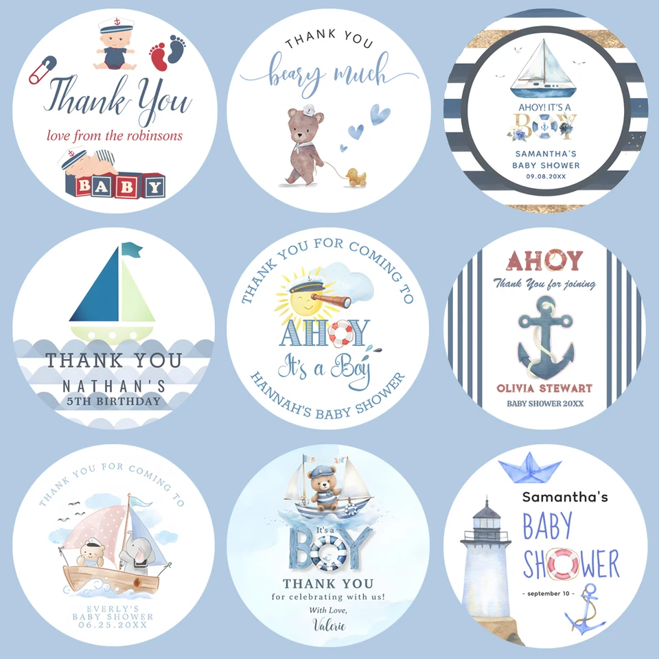 Adhesivo náutico personalizado para niños con barco azul Ahoy es un niño!  Sailor Marine Blue Baby Shower Etiqueta Pegatinas Escolares Personalizadas  - AliExpress, image size:960x960