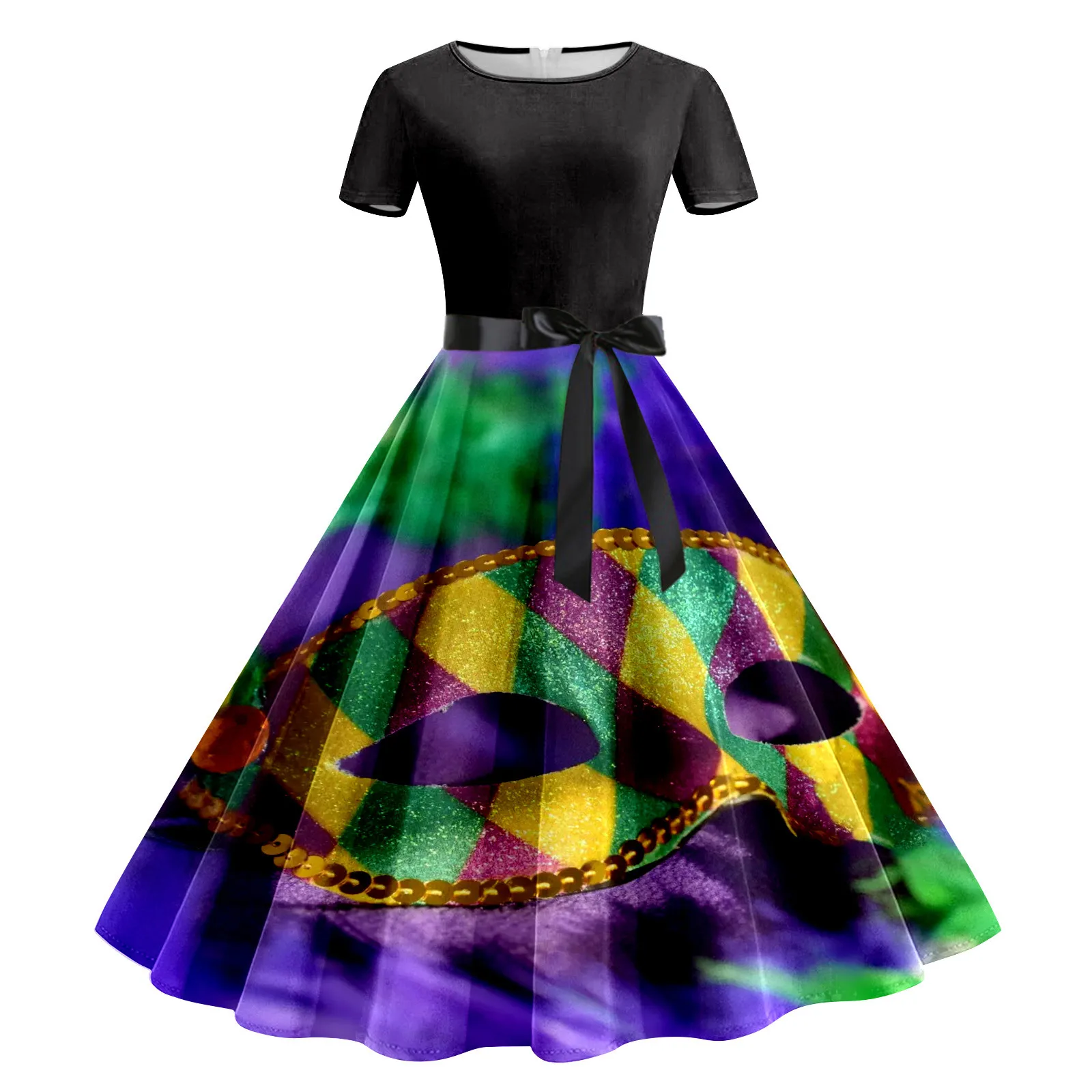 

Women Print Short Sleeve 1950s Evening Party Prom Dress Dress For Ladies Slim Skinny