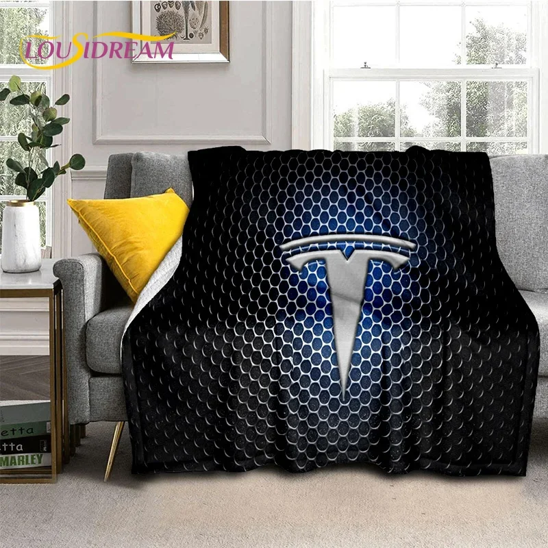 thumbnail image 1 of Manta de franela suave con el logotipo del coche Tesla impresa en 3D para camas, dormitorios, sofás, picnics, manta para cubrir la siesta al aire libre, regalo, 1 of 5