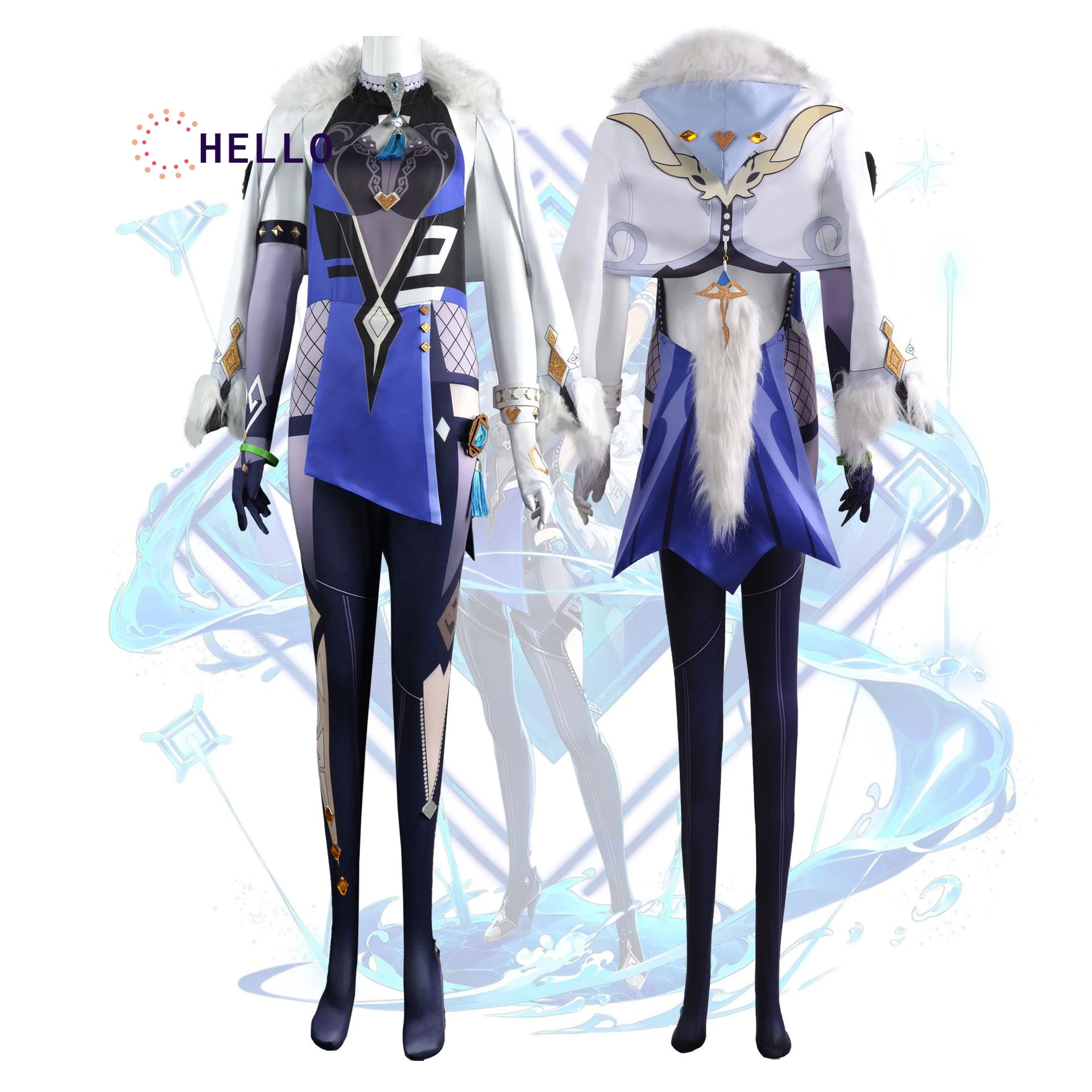 

Game Genshin Impact Yelan Cosplay Costume Yelan Liyue Hydro Full Set Jumpsuit Wig Halloween Outfit Ye Lan Costume