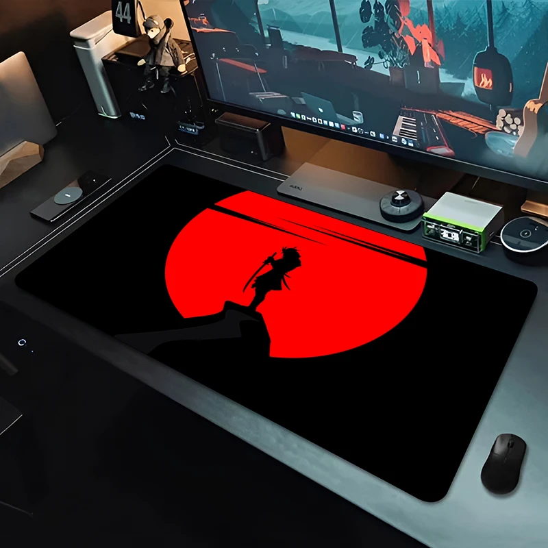 Black and White Japanese Samurai Mouse Pad Keyboard Gamer Accessories Extended Table Pad Rubber Carpet Mat Non-Slip Laptop Pads