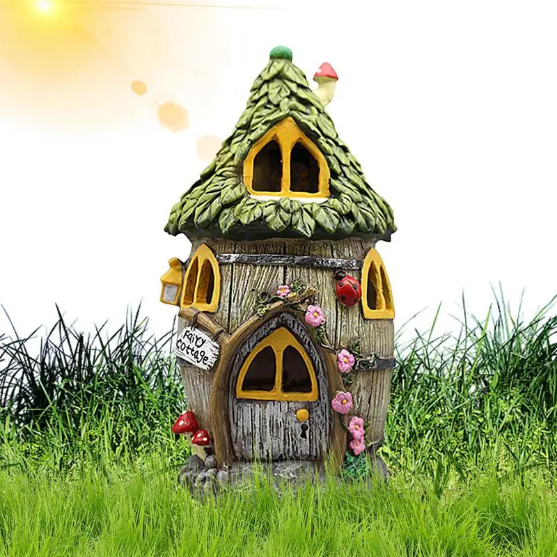 

Craft Miniature House Solar Powered Led Light Garden Fairy Outdoor Walkway Resin Cottage Christmas Lamp Decoration