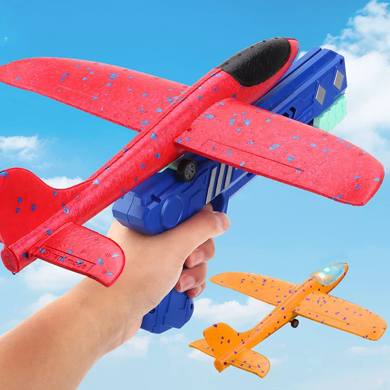 Foam Plane 10M Launcher Catapult Airplane Gun Toy Children Outdoor Game Bubble Model Shooting Fly Roundabout Toys diecast models
