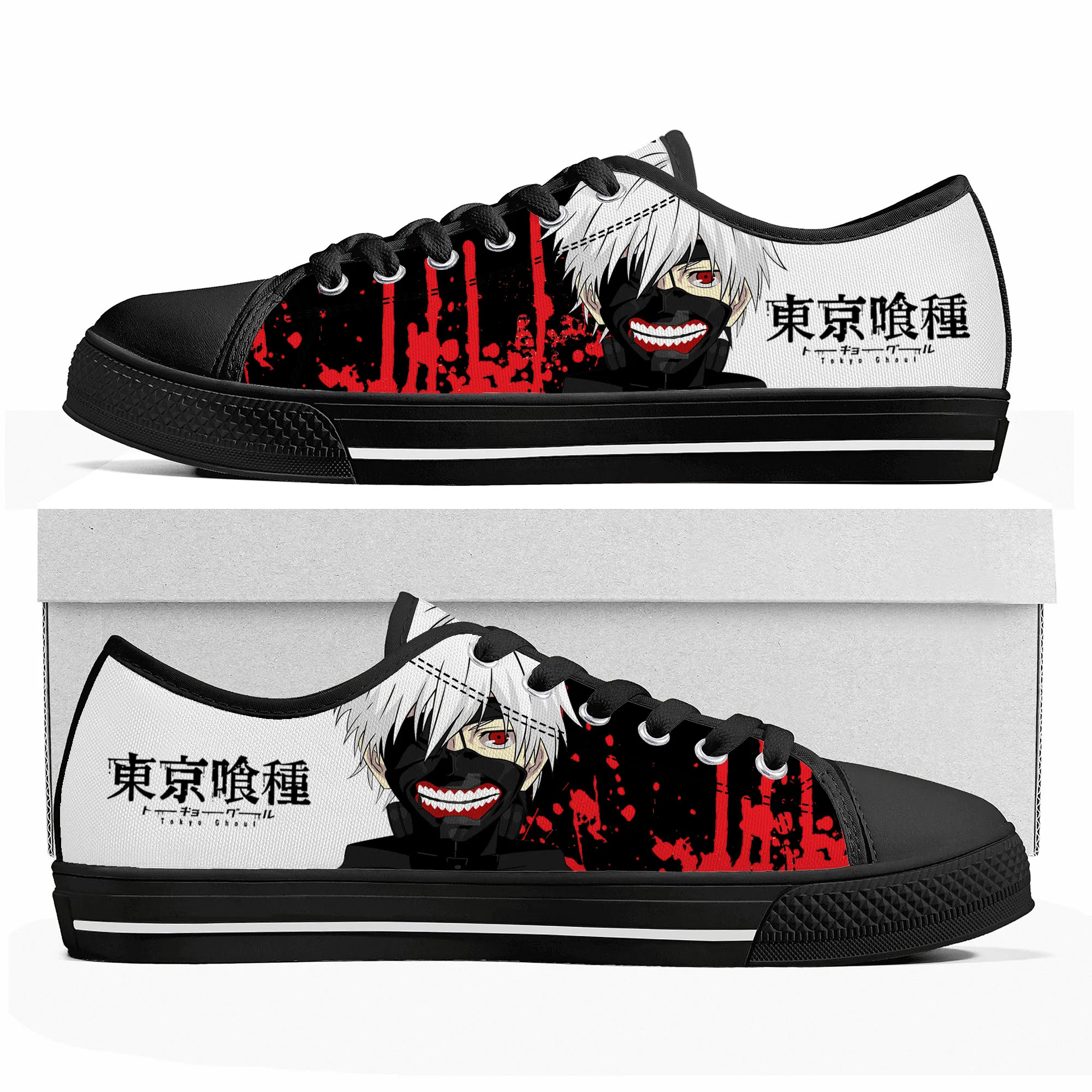 

Japanese Anime Manga Ken Kaneki Tokyo Ghoul Low Top Sneakers Mens Womens Teenager Canvas Sneaker Casual Couple Shoes Custom Shoe