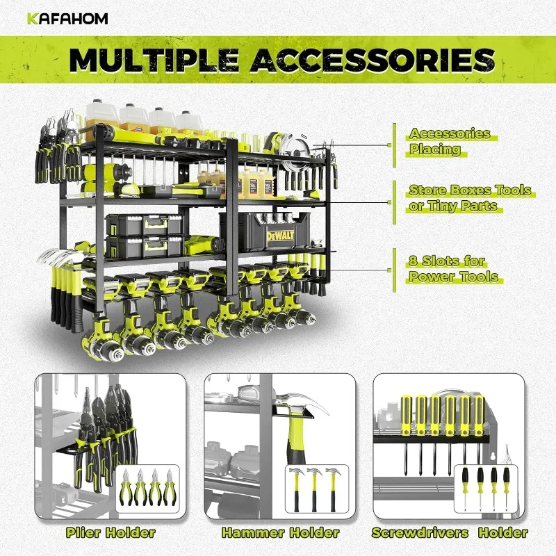 KAFAHOM Power Tool Organizer, 8 Drill Holder Wall Mount, 4 Layers Garage Tool Organizers Tool Shelf with Holder 3