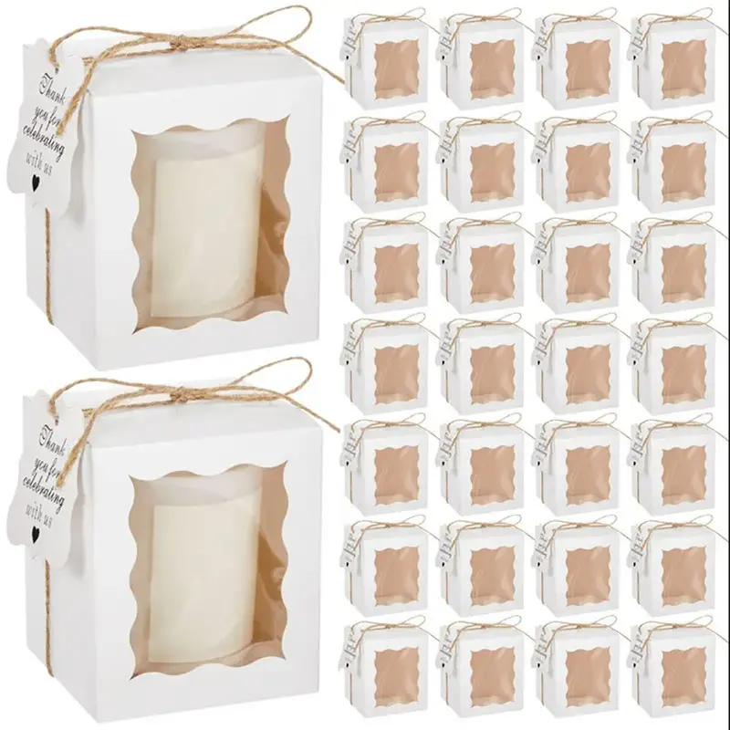 10/30/50pcs kraft paper candle gift boxes with clear window – includes tags & twine for wedding favors, birthday party packaging, ideal for candles, treats, and small gifts
