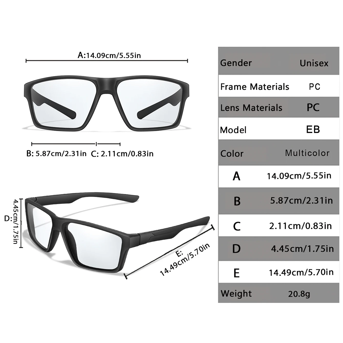 Photochromic Classic Square Frame Cycling Sunglasses for Men and Women