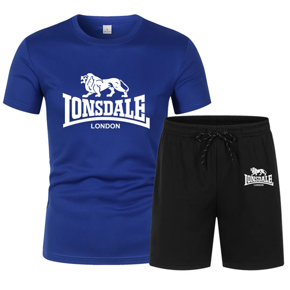 LONSDALE Luxury Set Men's Short Sleeve Suit Fitness Fashion Casual Shorts Tracksuit Clothes for Mens T-shirt + Shorts 2piece Set