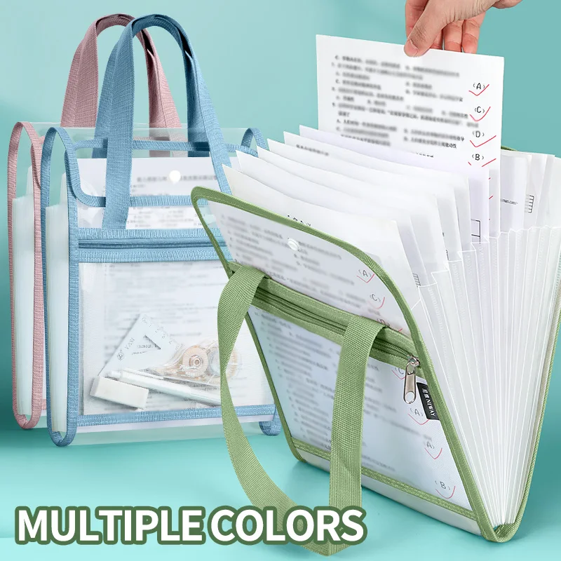 HUAJIE A4 dossier en accordéon Transparent, organisateur de documents extensible vertical à 13 poches pour le rangement des sujets des étudiants