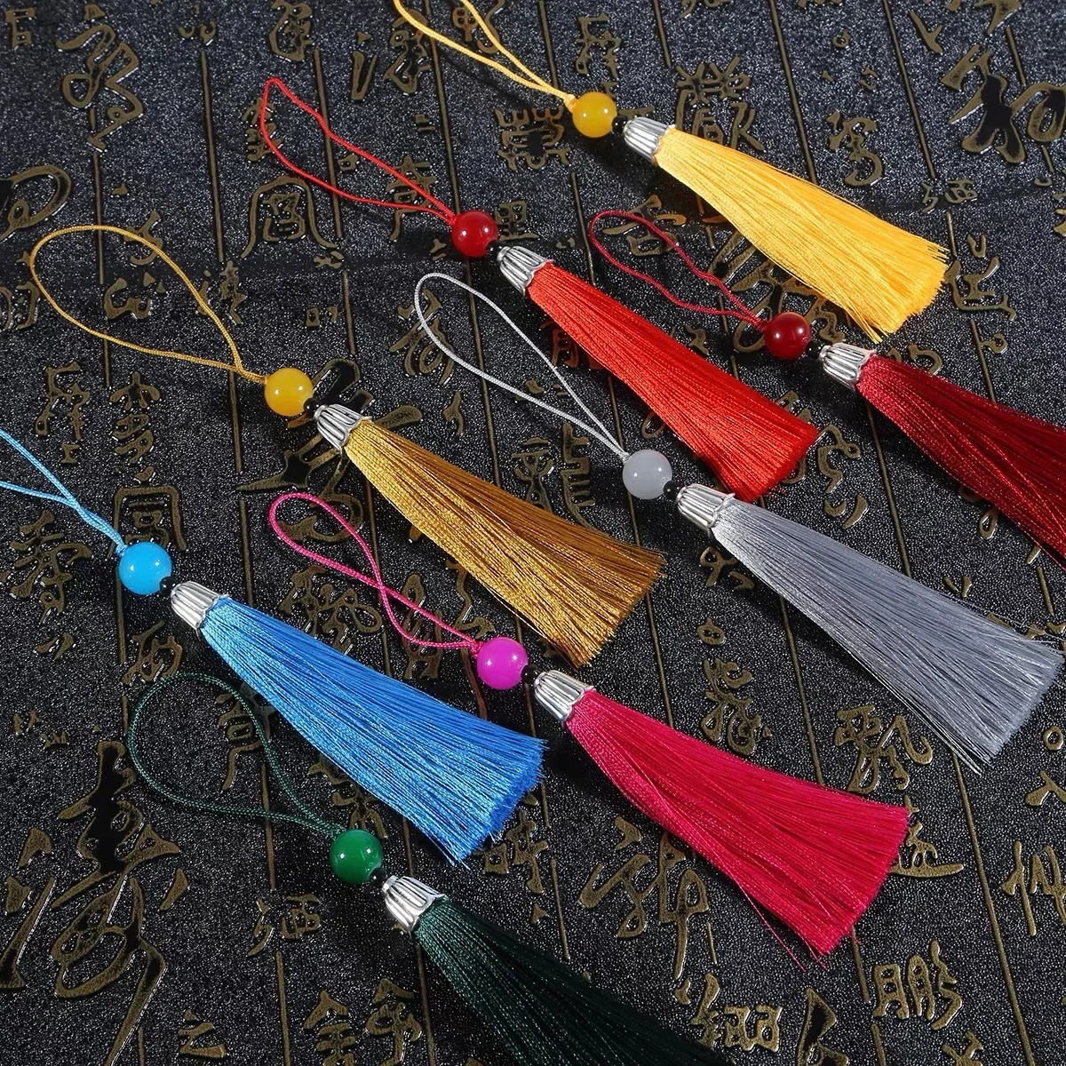 Tassel Fringe 10Pcs Tassels Silky Handmade Soft Tassels Jade Bead DIY Craft Jewelry Car Key Chain Decor Pendants Smooth Fringe Trim