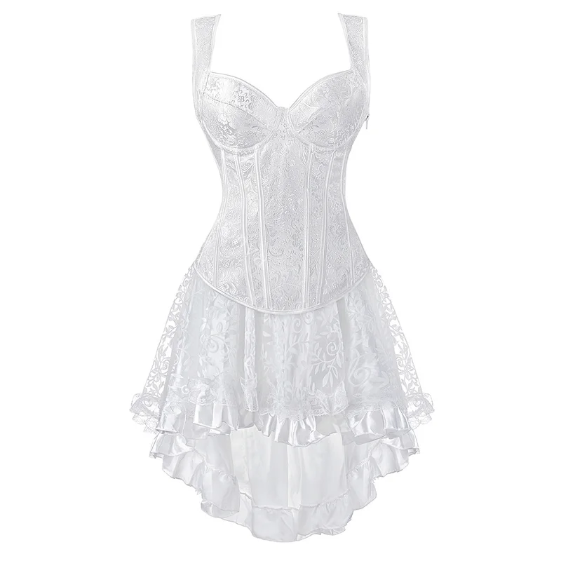 White Corset Dress Wedding Bride Tutu Skrits Lace Set Plus Size Costume Party Sexy Outfit Vintage Elegant Burlesque Halloween
