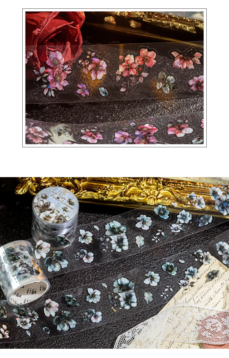40mm * 2m PET Blumenband Aufkleber Kreativität Scrapbooking Handkonto Klebstoff handgemacht Diy Junk Journal Bastelbedarf – Detail 14