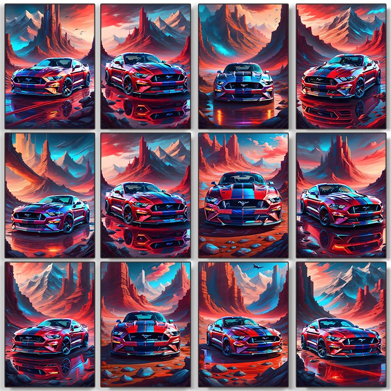 Toni Rossi E Blu Classic Luxury Supercar Foord Mu-Umilwauposter E Stampe Su Tela Pittura Wall Art Immagini Room Home Decor