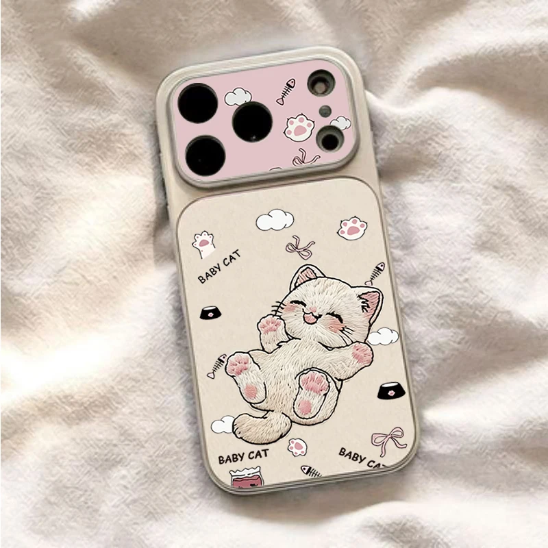Adorable Embroidered Cat Phone Case Cover