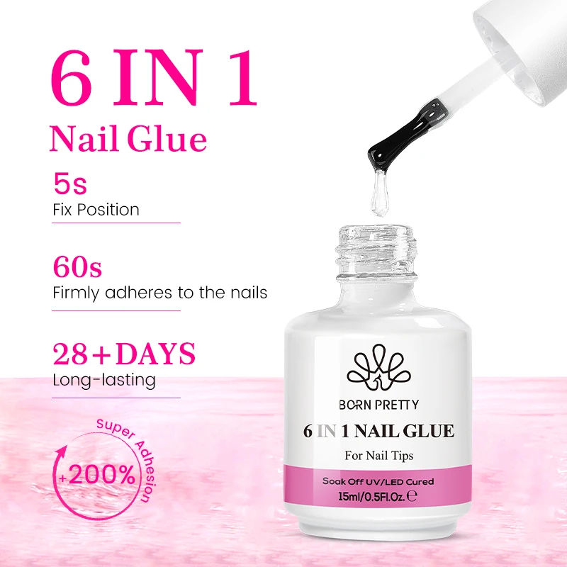 BORN PRETTY 6 in 1 Nail Glue Gel Extra Strong Adhesive for Press on Nails Clear Acrylic Tips Extension Gel Strengthener Gel 4