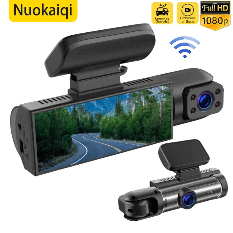Nuokaiqi cámara de salpicadero FHD para coche, frontal e interior, visión  nocturna IR, WiFi móvil, grabación en bucle de Internet - AliExpress