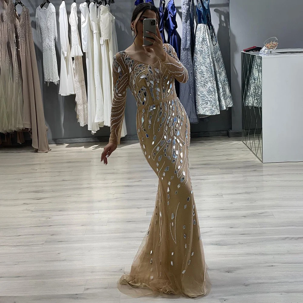 S886644afb99c43708f3cd6d40114e8c1T Muslim Nude Mermaid With Overskirt Beaded Long Evening Dresses Gowns For Woman Wedding Party Mallzona