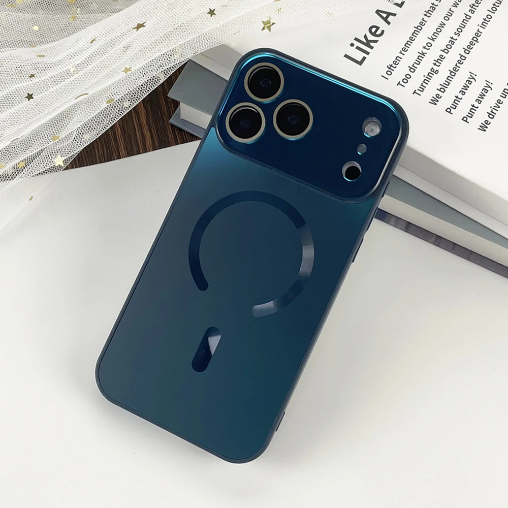 Luxury Laser Matte Glass Phone Case with Full Lens Protection and MagSafe Compatibility