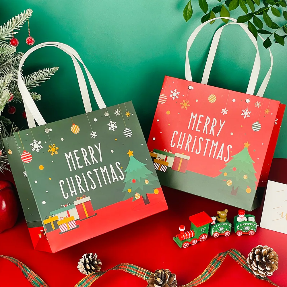 Christmas Paper Gift Packaging Bag With Handles Candy And Apple Tote Bag Creative Large Capacity Shopping Bag Party Supplies