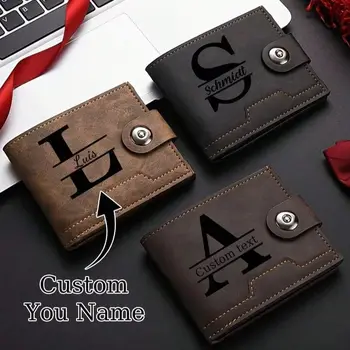 Portafoglio Personalizzato con Nome per Uomo, Borsellino in Pelle Inciso, Porta Carte Classico Bifold, Regalo Personalizzato per Papà/Marito