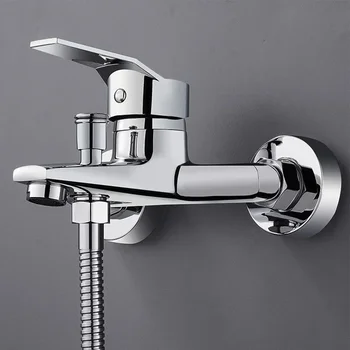 Rubinetti per lavabo in lega di zinco Rubinetto miscelatore a doppio beccuccio per acqua calda fredda a parete cromata per lavabo da bagno con divisore per bagno 1