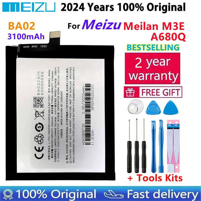 

2024 Years 100% Original NEW Original BA02 Battery For MEIZU M3E/A680 Series Mobile Phone Batteries Bateria+ Gift Tools