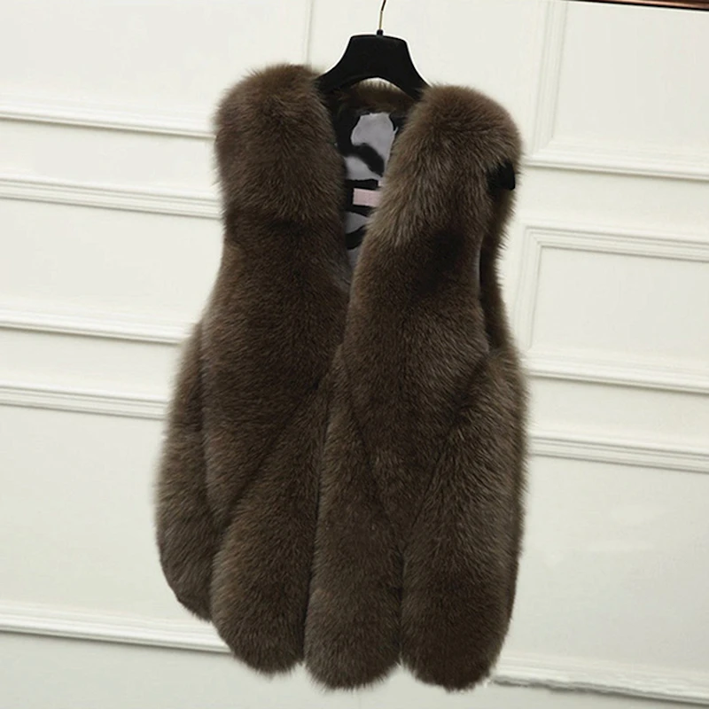 down parka Spring Autumn Winter Women 60cm Long Fashion Style Faux Fox Fur Vest Fake Material Model 063 down puffer coat