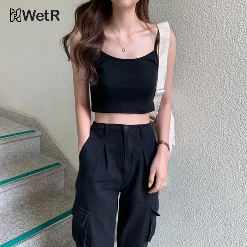 Women Sexy Solid Camis Crop Top Casual Tank Tops Vest Sleeveless Streetwear Club High Street