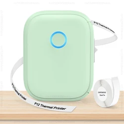 Portable Inkless Bluetooth Thermal Label Printer with Auto-Cut Function and 5-Pack Label Rolls (Green Printer)