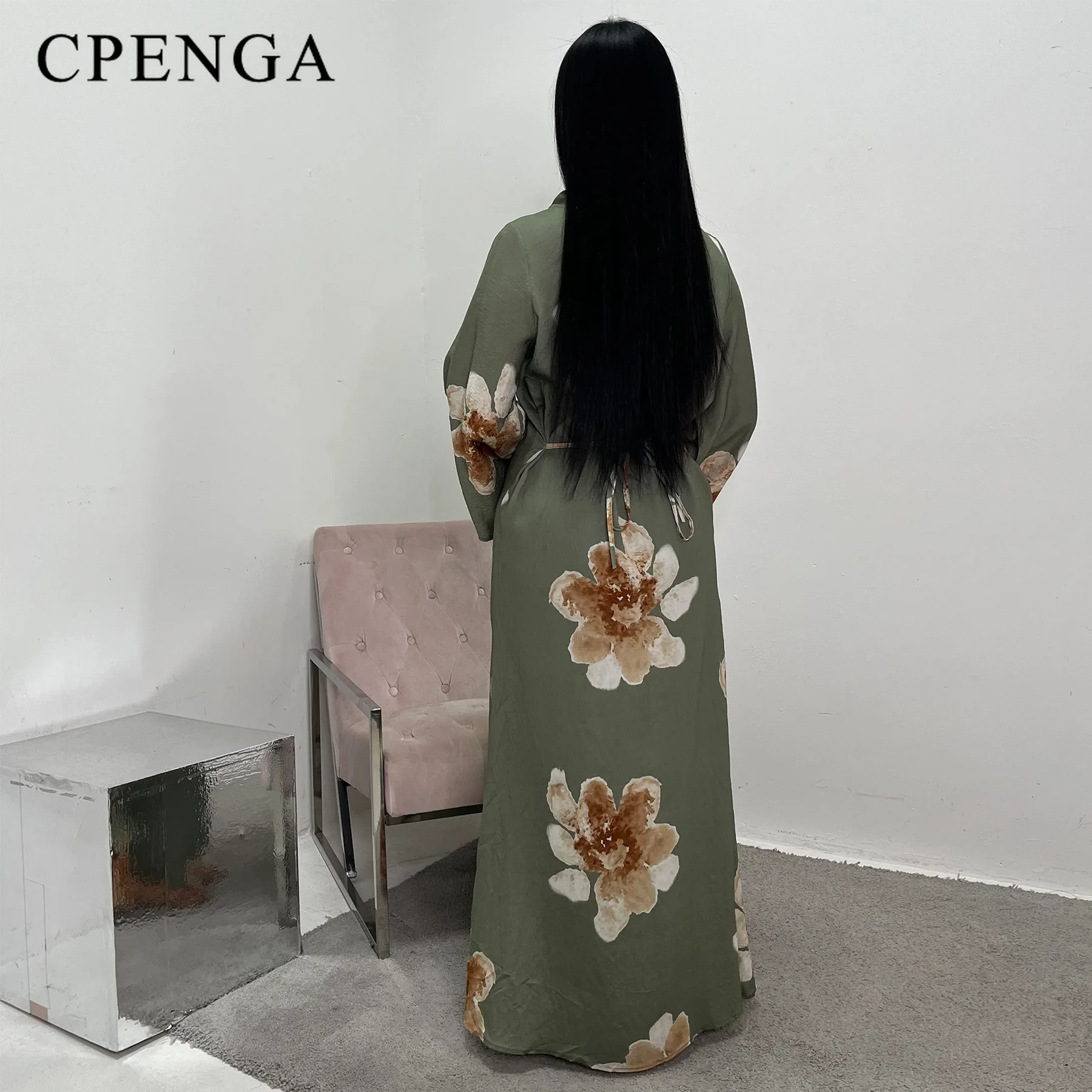 أرابيسك جرس كم فلوي ماكسي عباية فستان أنيق مطبوع ع...