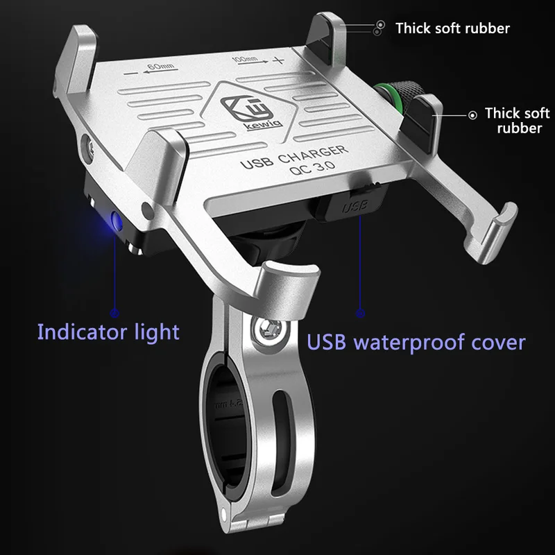 전체 알루미늄 12-24V 오토바이 전화 홀더 USB 충전기 QC3.0 아이폰 화웨이에 대 한 빠른 충전 마운트 자전거 핸들 바 브래킷